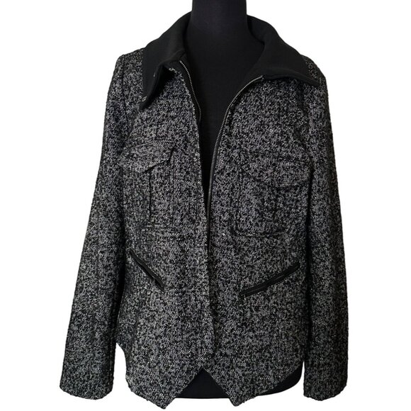 Women's GAP Black White Coat w/Zip Pockets Polyester Wool Blend Size L (READ) - Picture 4 of 16